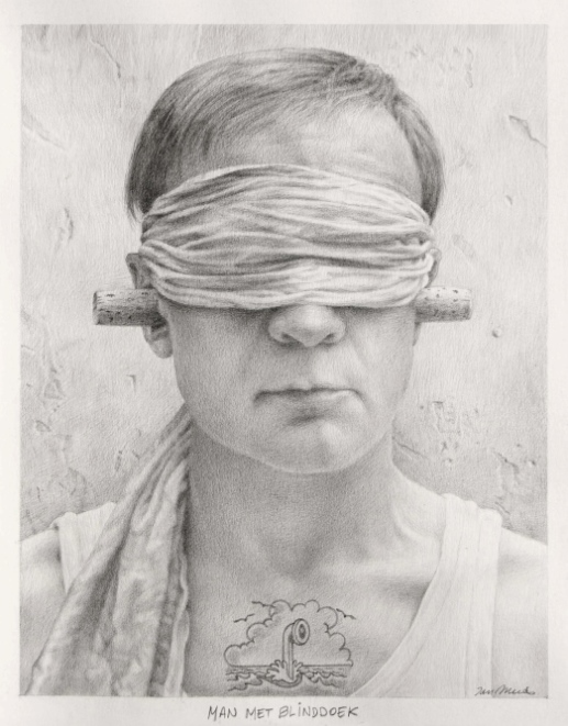 Man met blinddoek